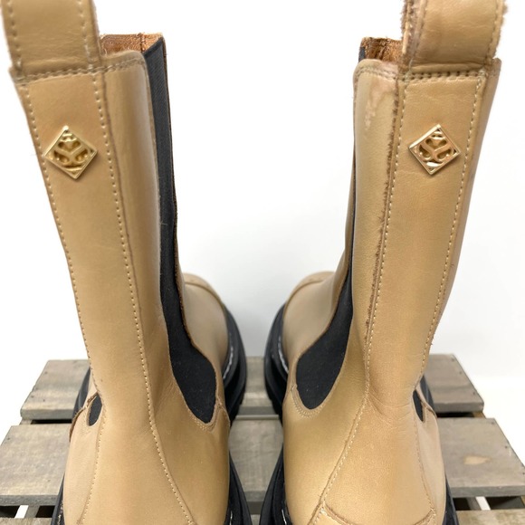 Sandro Leather Metal Plate Ankle Boots With Notched Sole In Tan Size 8.5 / 9 - Picture 9 of 15